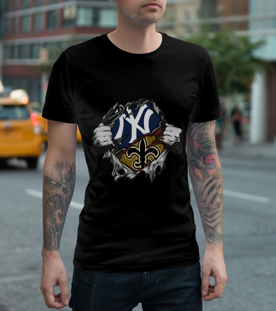 NY Yankees New Orleans Saints Torn Reveal T-Shirt