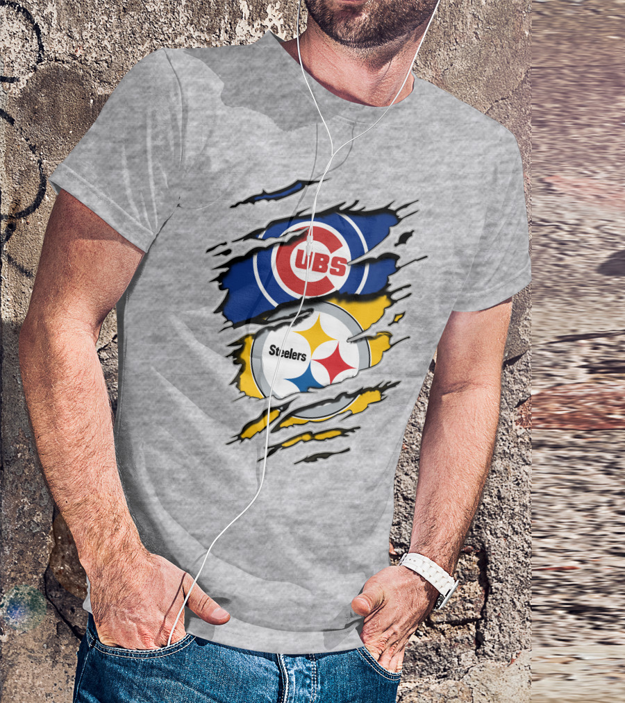 Steelers Cubs Logos Torn Layers T-Shirt