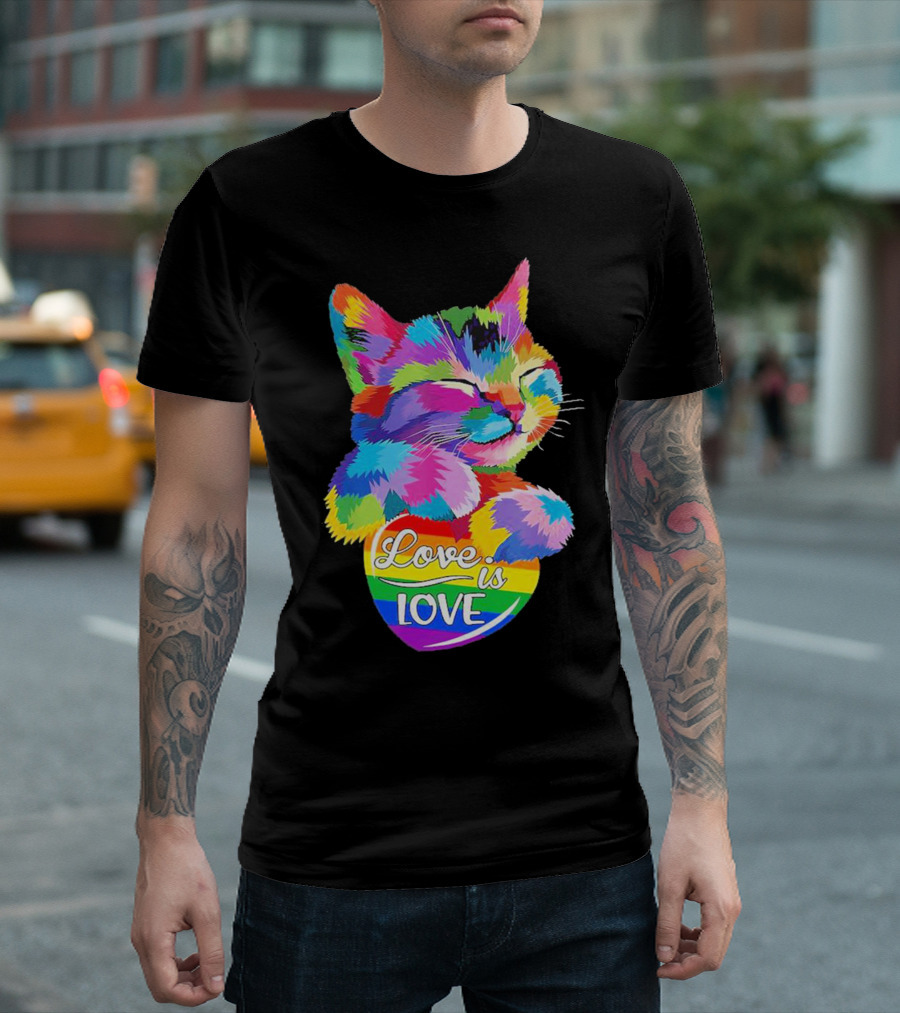 Catlove Colorful Rainbow Cat Love Is Love T-Shirt