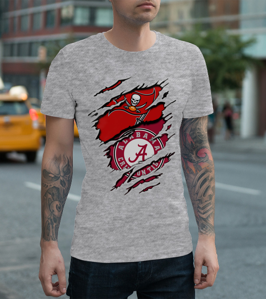 Alabama Crimson Tide Tampa Bay Buccaneers Ripped Flag Fusion T-Shirt