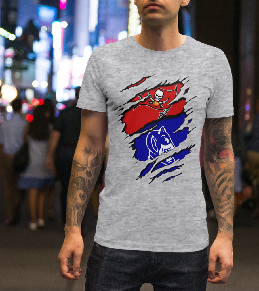 Buccaneers Duke Pirate Flag And Blue Devil Fusion T-Shirt