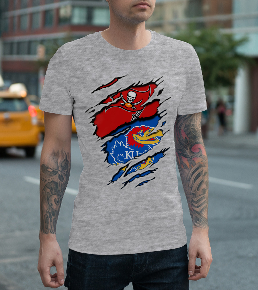 Buccaneers Jayhawks KU Rip Torn Gray T-Shirt