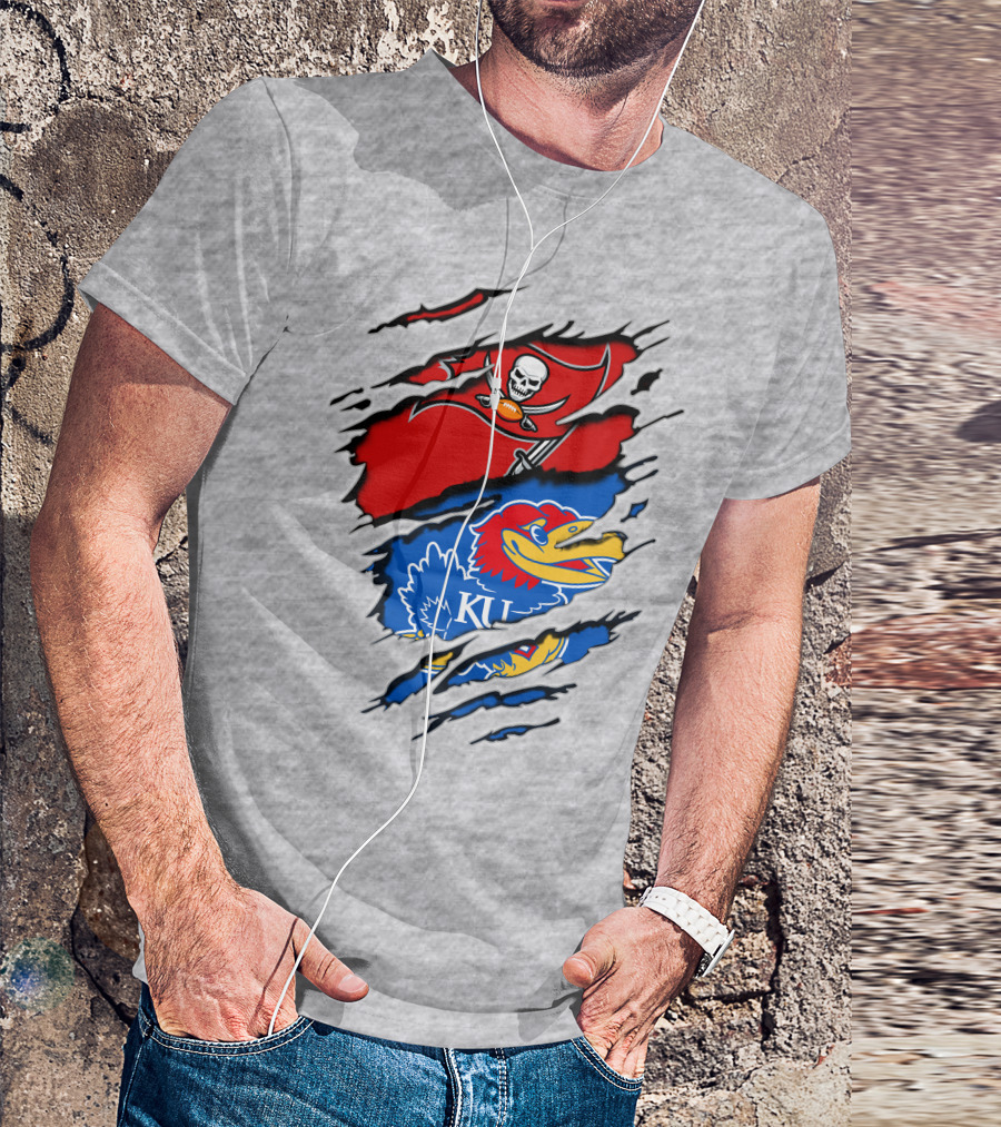Buccaneers Jayhawks KU Rip Torn Gray T-Shirt