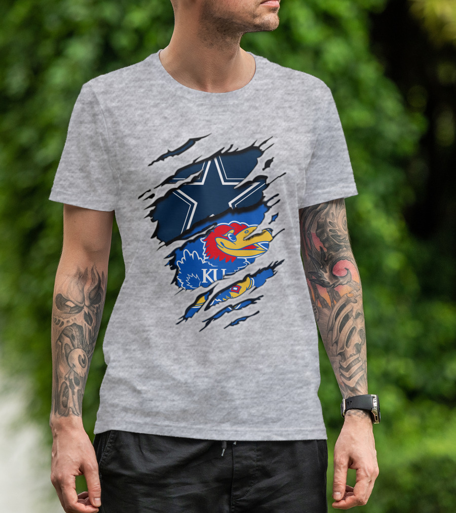 Kansas Cowboys Jayhawks KU Star Blue Red T-Shirt