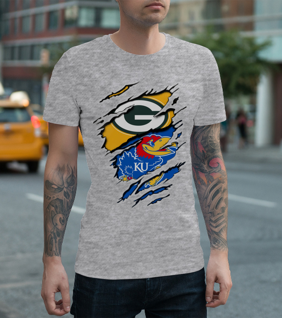 Green Bay Packers Kansas Jayhawks Logo Mashup T-Shirt
