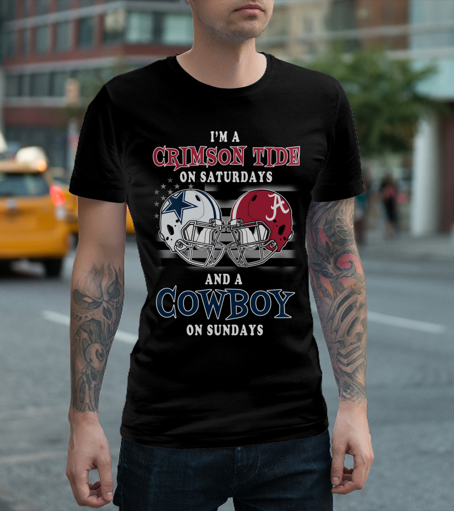 Crimson Tide On Saturdays Cowboy On Sundays Football Spirit Dual Helmets T-Shirt