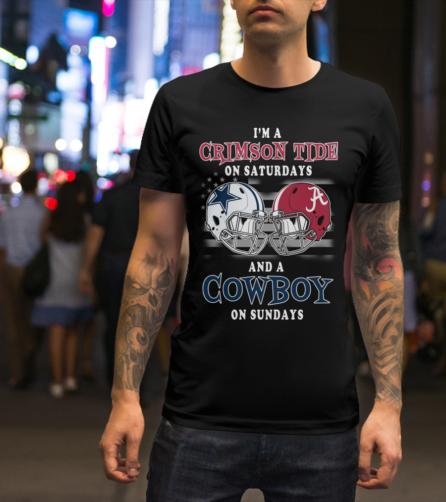 Crimson Tide On Saturdays Cowboy On Sundays Football Spirit Dual Helmets T-Shirt