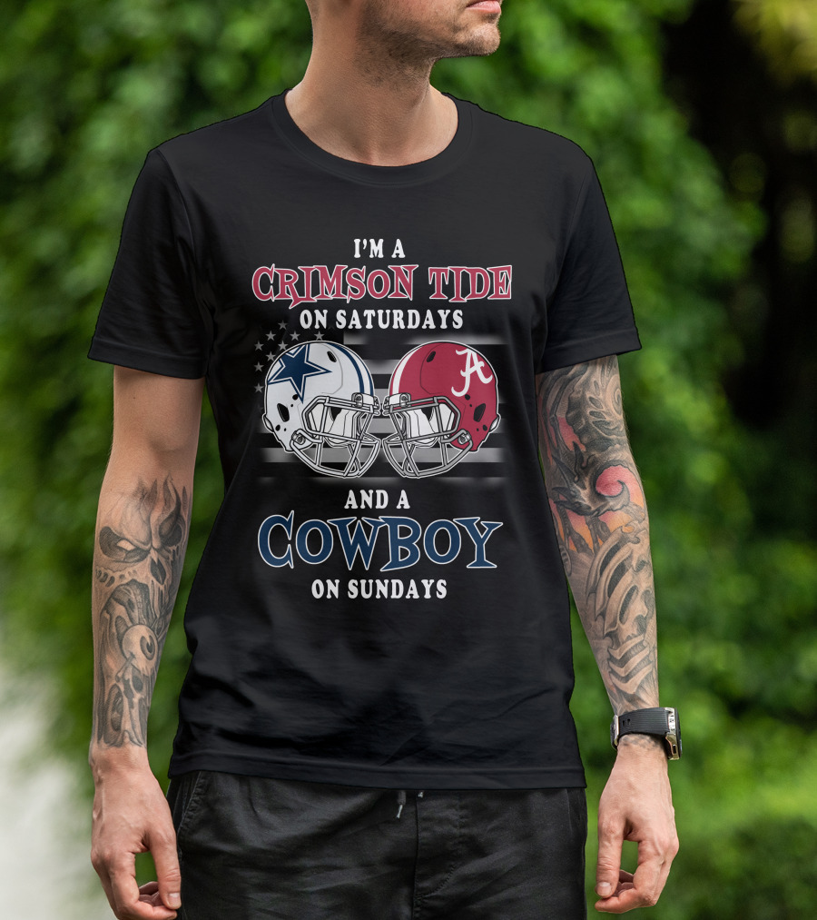 Crimson Tide On Saturdays Cowboy On Sundays Football Spirit Dual Helmets T-Shirt