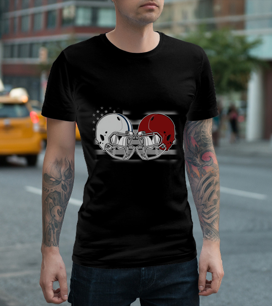 Co Ala Rivalry Football Helmets American Flag Background T-Shirt