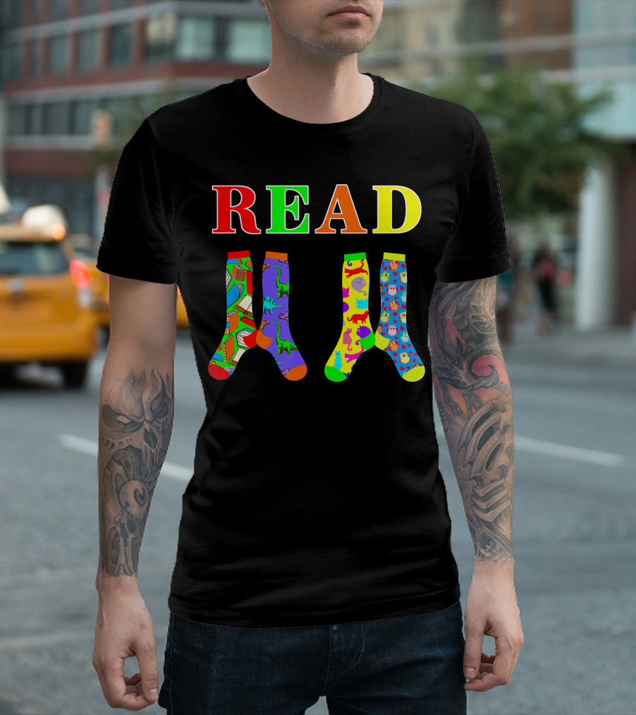 READ Colorful Dinosaur and Owl Books Wacky Socks for Wacky Sock Day T-Shirt