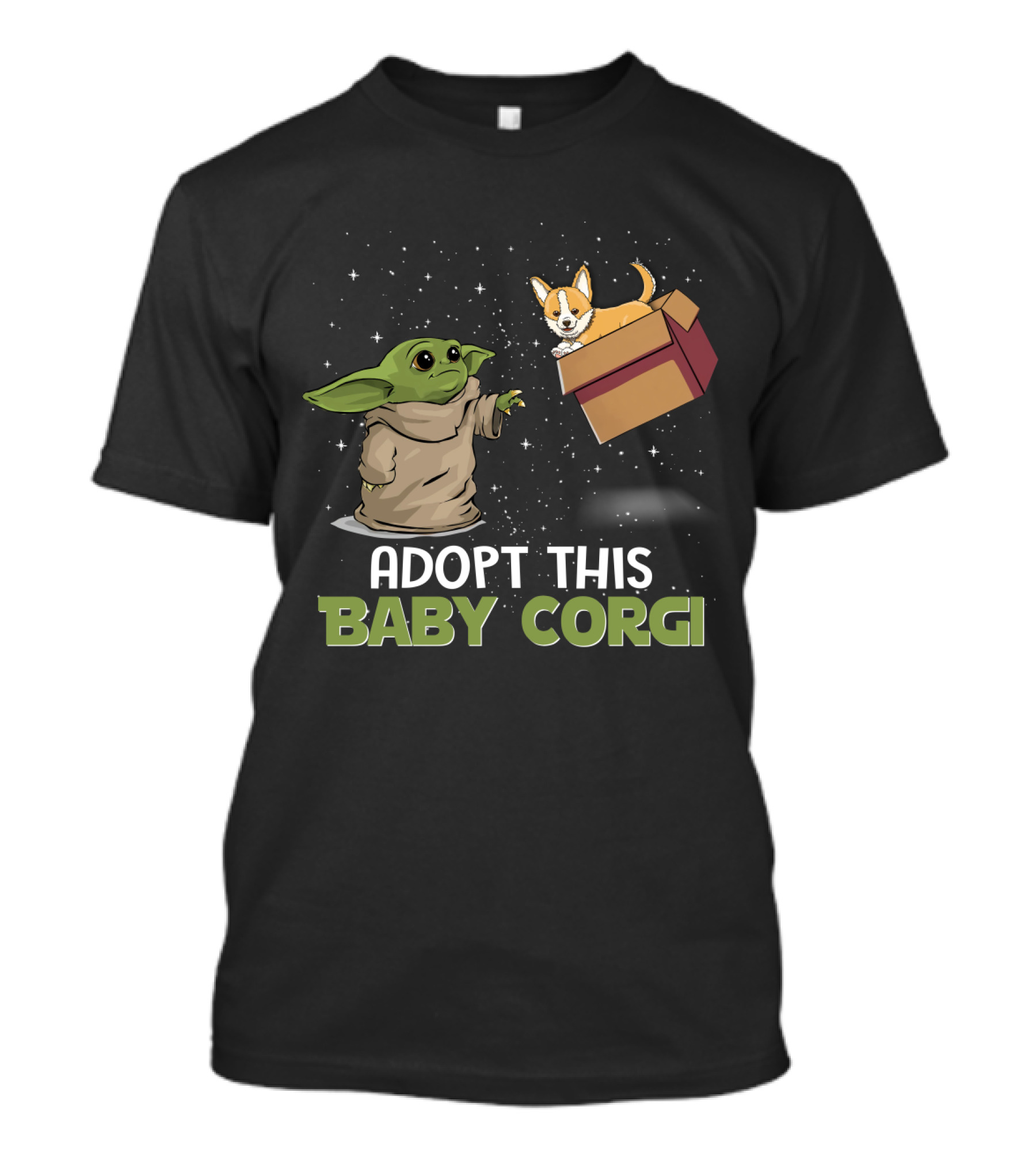 Adopt This Baby Corgi Starry Scene With Green-Eared Figure T-Shirt