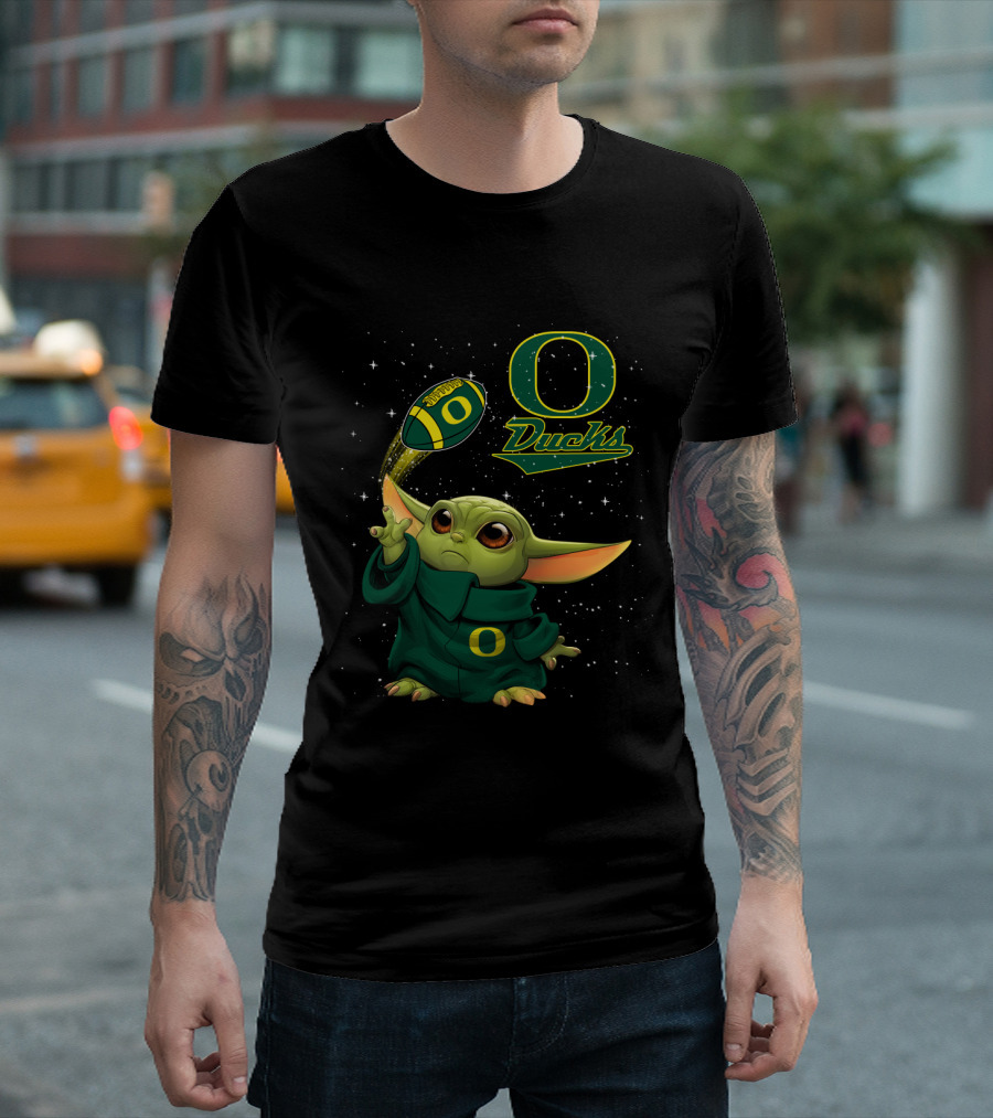Baby Yoda Oregon Ducks Star Wars Football T-Shirt