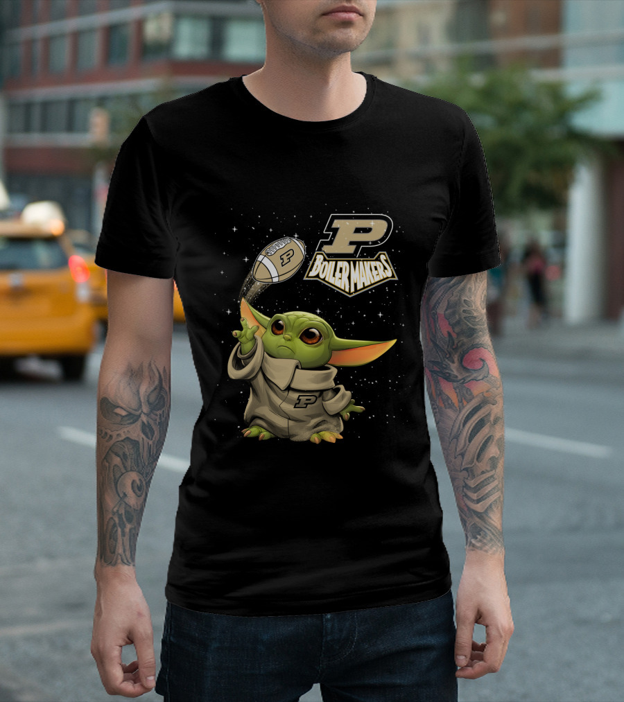 Baby Yoda Football Fantasy With Purdue Boilermakers T-Shirt