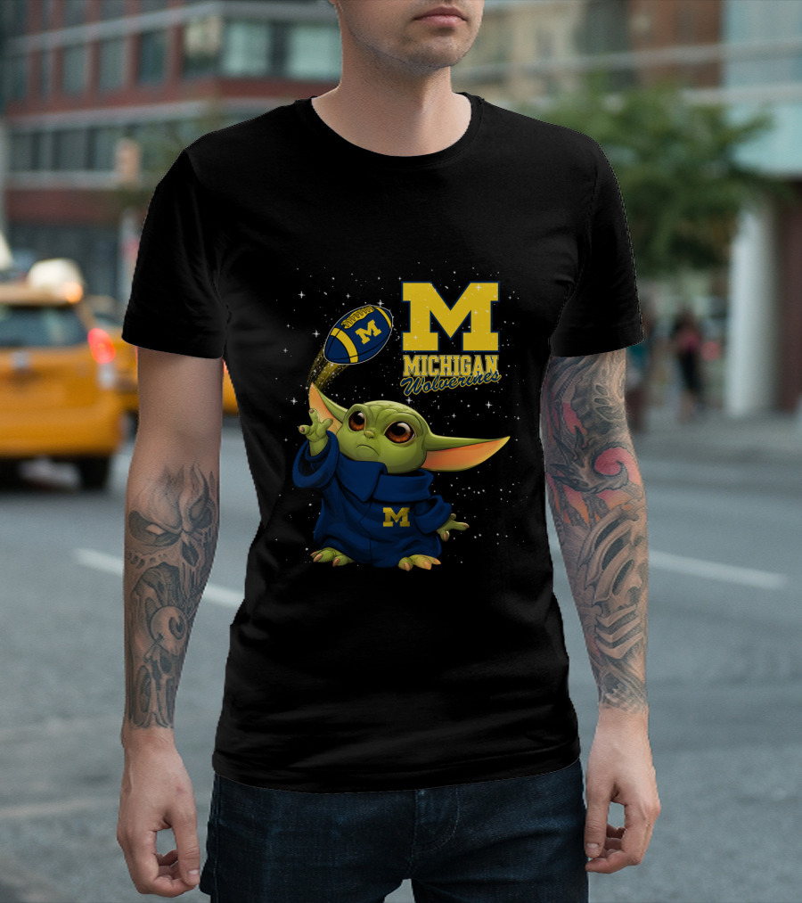 Baby Yoda Michigan Wolverines Football Fan Gear Featuring Iconic Team Spirit T-Shirt