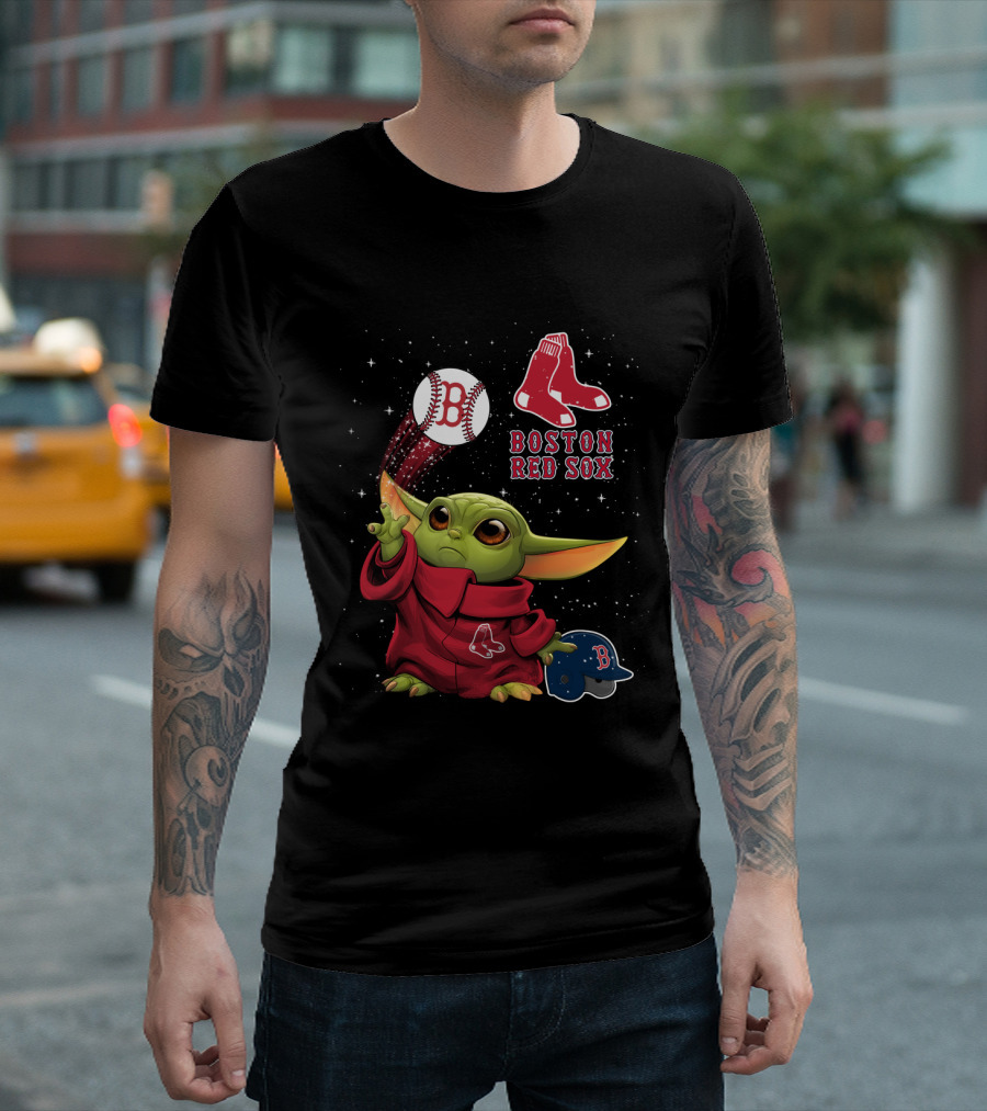 Boston Red Sox Baby Yoda Star Wars Baseball T-Shirt