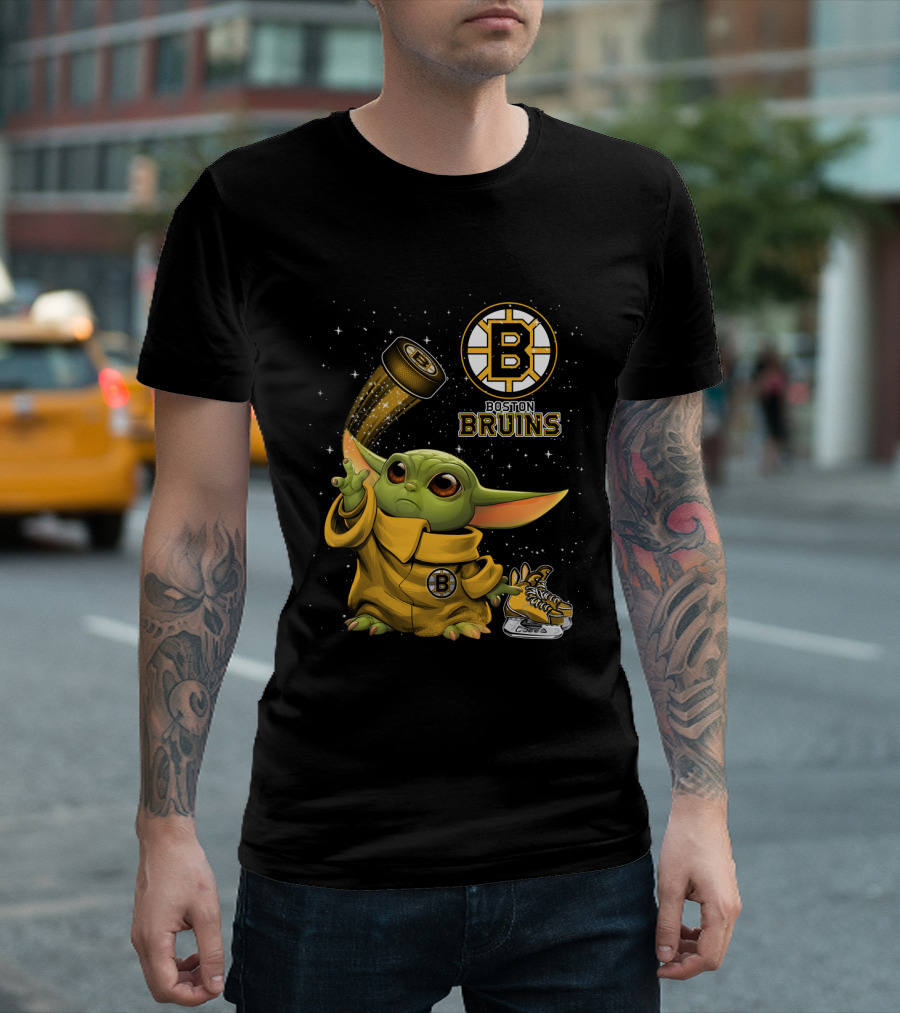 Boston Bruins Baby Yoda Star Wars NHL Crossover T-Shirt