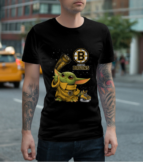 Boston Bruins Baby Yoda Star Wars NHL Crossover T-Shirt