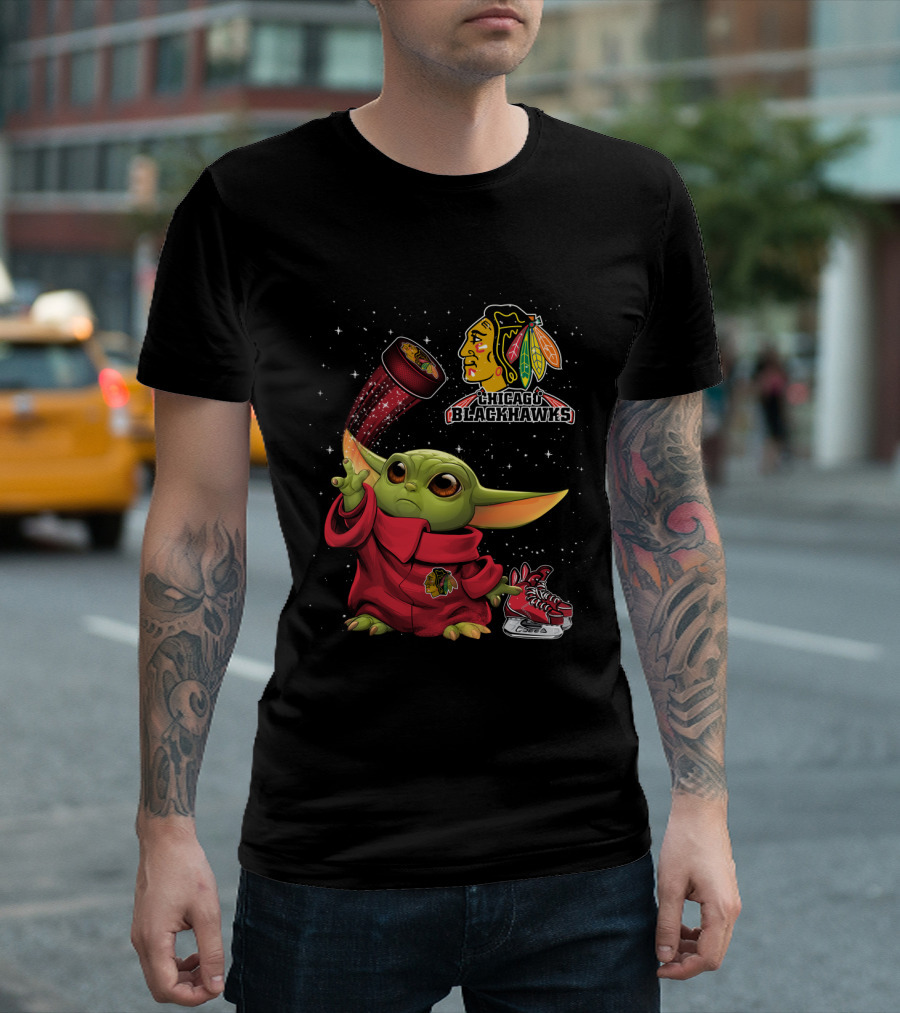Baby Yoda Chicago Blackhawks Hockey Magic T-Shirt