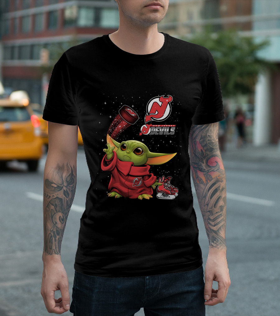 Baby Yoda with New Jersey Devils Hockey Elements T-Shirt