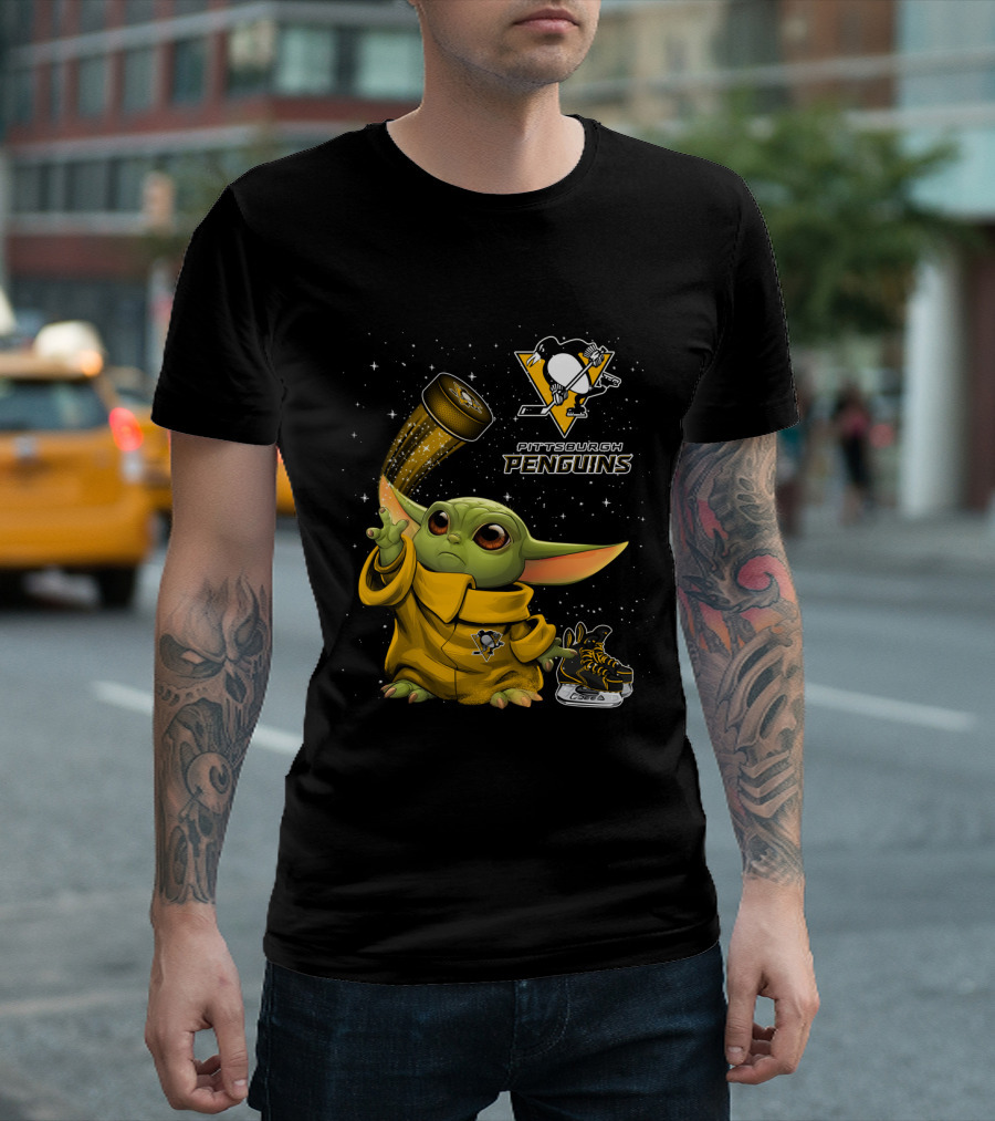 Pittsburgh Penguins Baby Yoda Hockey Star Wars Crossover T-Shirt