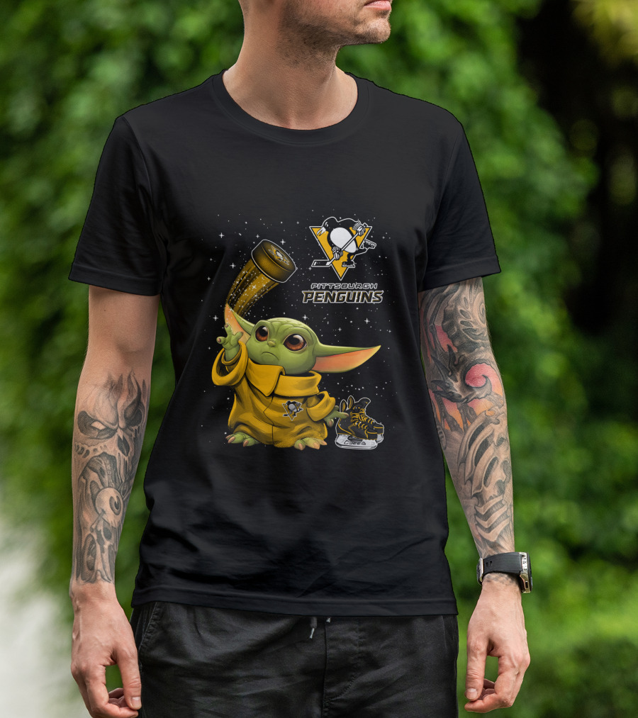 Pittsburgh Penguins Baby Yoda Hockey Star Wars Crossover T-Shirt