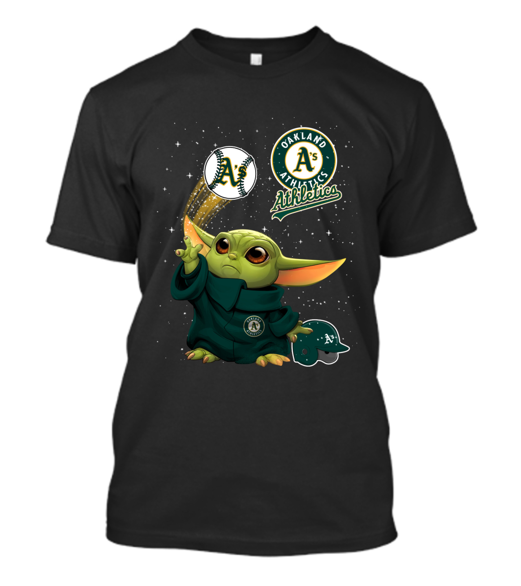 Oakland Athletics A's Logo With Baseball And Character In Green Outer Space Scene T-Shirt