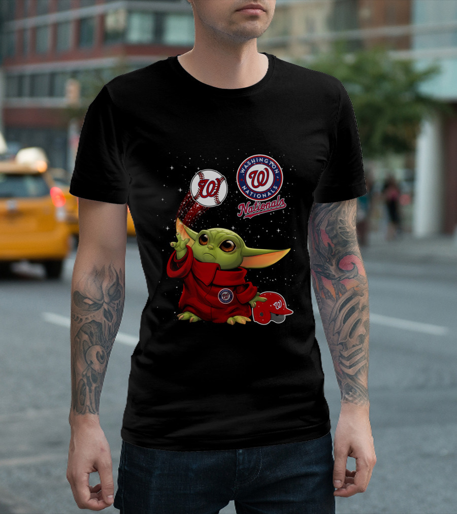 Washington Nationals Baby Yoda Star Wars Baseball Team Fan Crossover T-Shirt