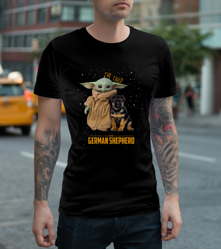 The Child Baby Yoda And German Shepherd Puppy T-Shirt