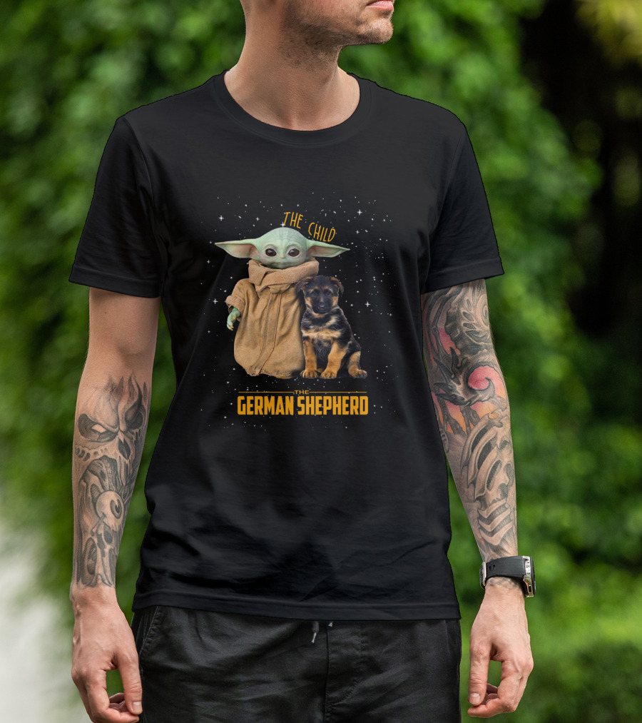 The Child Baby Yoda And German Shepherd Puppy T-Shirt