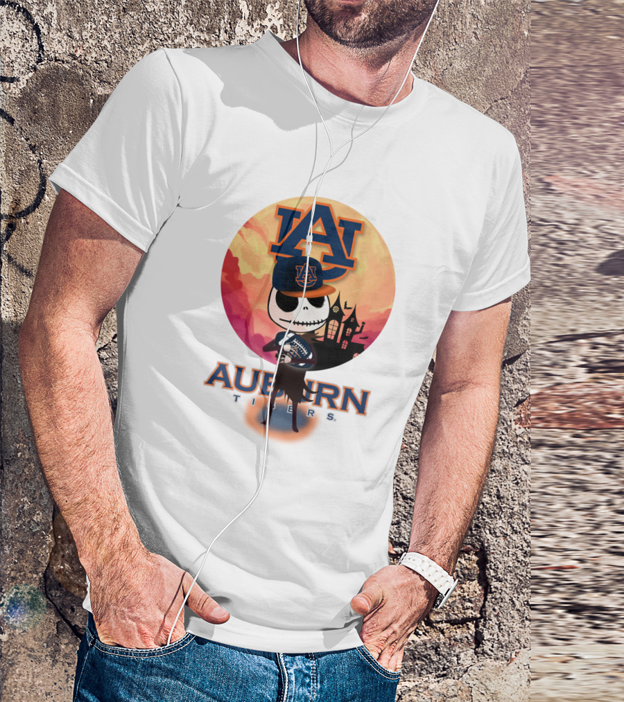 Auburn Tigers Halloween Skeleton Jack O'lantern Football T-Shirt