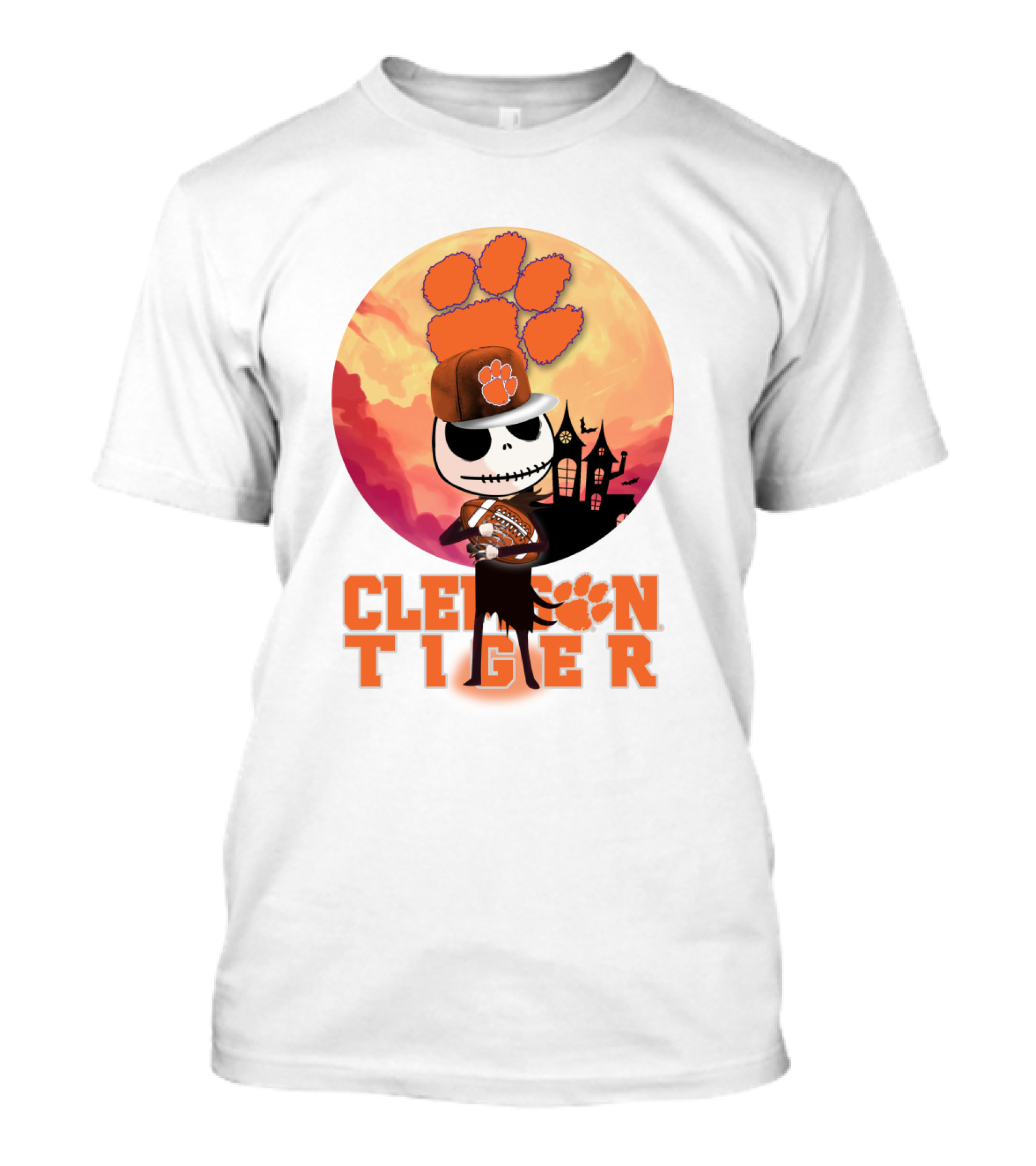 Clemson Tiger Skeleton Football Halloween Scene T-Shirt