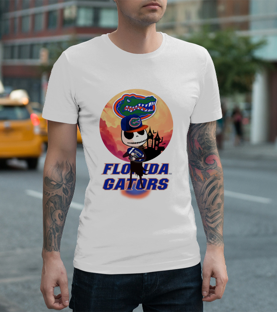 Florida Gators Jack Skellington Sunset Scene T-Shirt