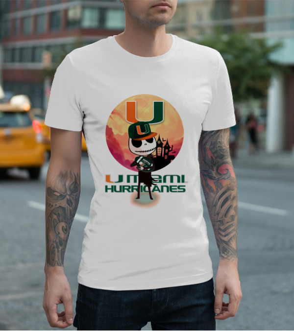 U Miami Hurricanes Skeleton Halloween Theme T-Shirt