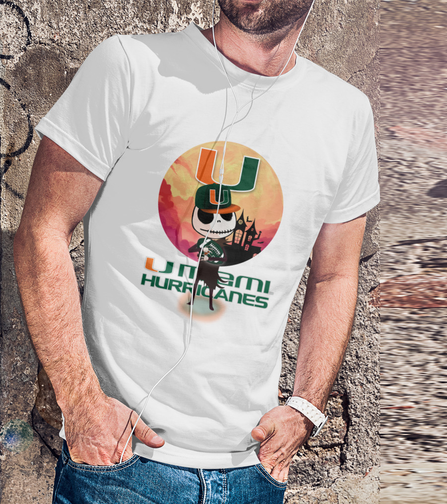 U Miami Hurricanes Skeleton Halloween Theme T-Shirt