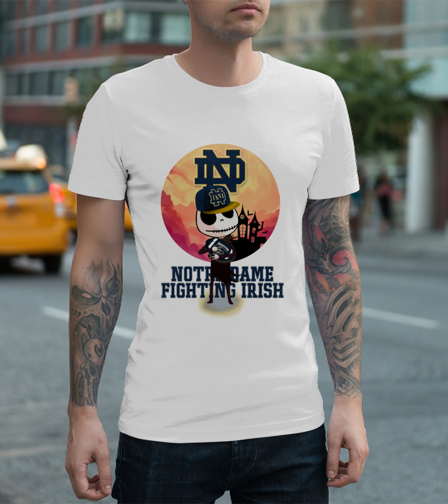 Notre Dame Fighting Irish Skull Fan With Stadium And Nd Cap T-Shirt