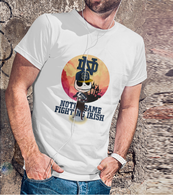 Notre Dame Fighting Irish Skull Fan With Stadium And Nd Cap T-Shirt
