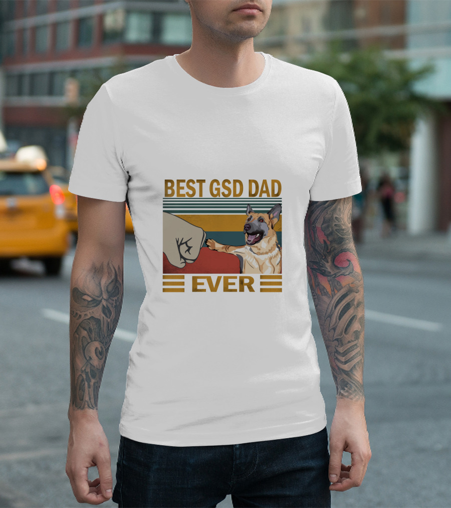 Best Gsd Dad Ever Fist Bumping German Shepherd Striped T-Shirt