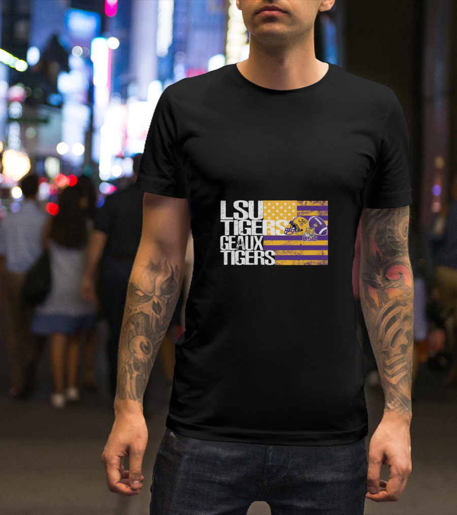 Lsu Tigers Geaux Tigers Purple And Gold Stripes Football Helmet T-Shirt