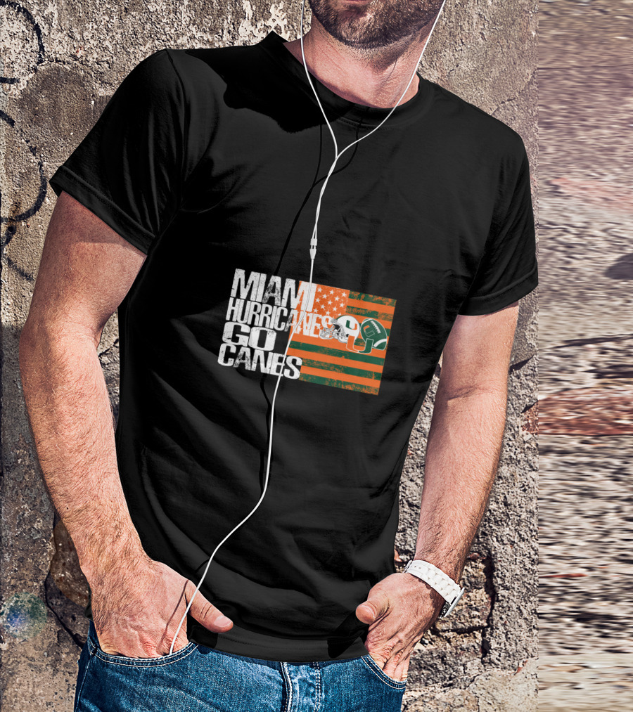 Miami Hurricanes Go Canes American Flag Football Helmets T-Shirt