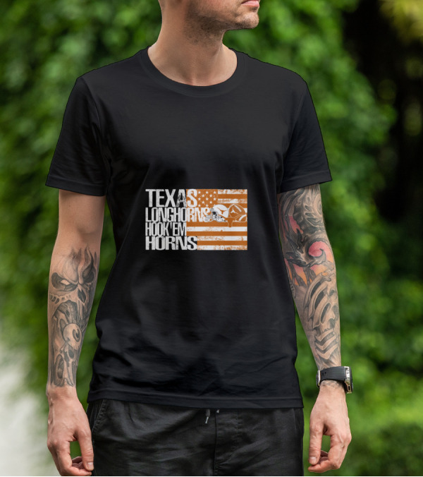 Texas Longhorns Hook 'Em Horns American Flag Football Helmet T-Shirt