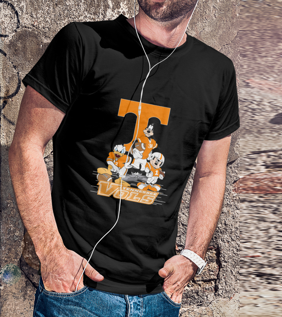 Tennessee Vols T Logo Donald Goofy Mickey Football Players T-Shirt