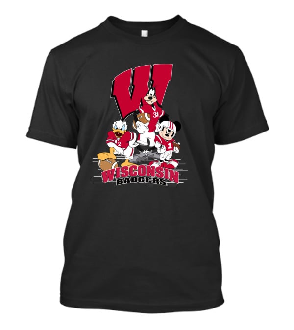 Wisconsin Badgers Donald Duck Goofy Mickey Mouse Football T-Shirt
