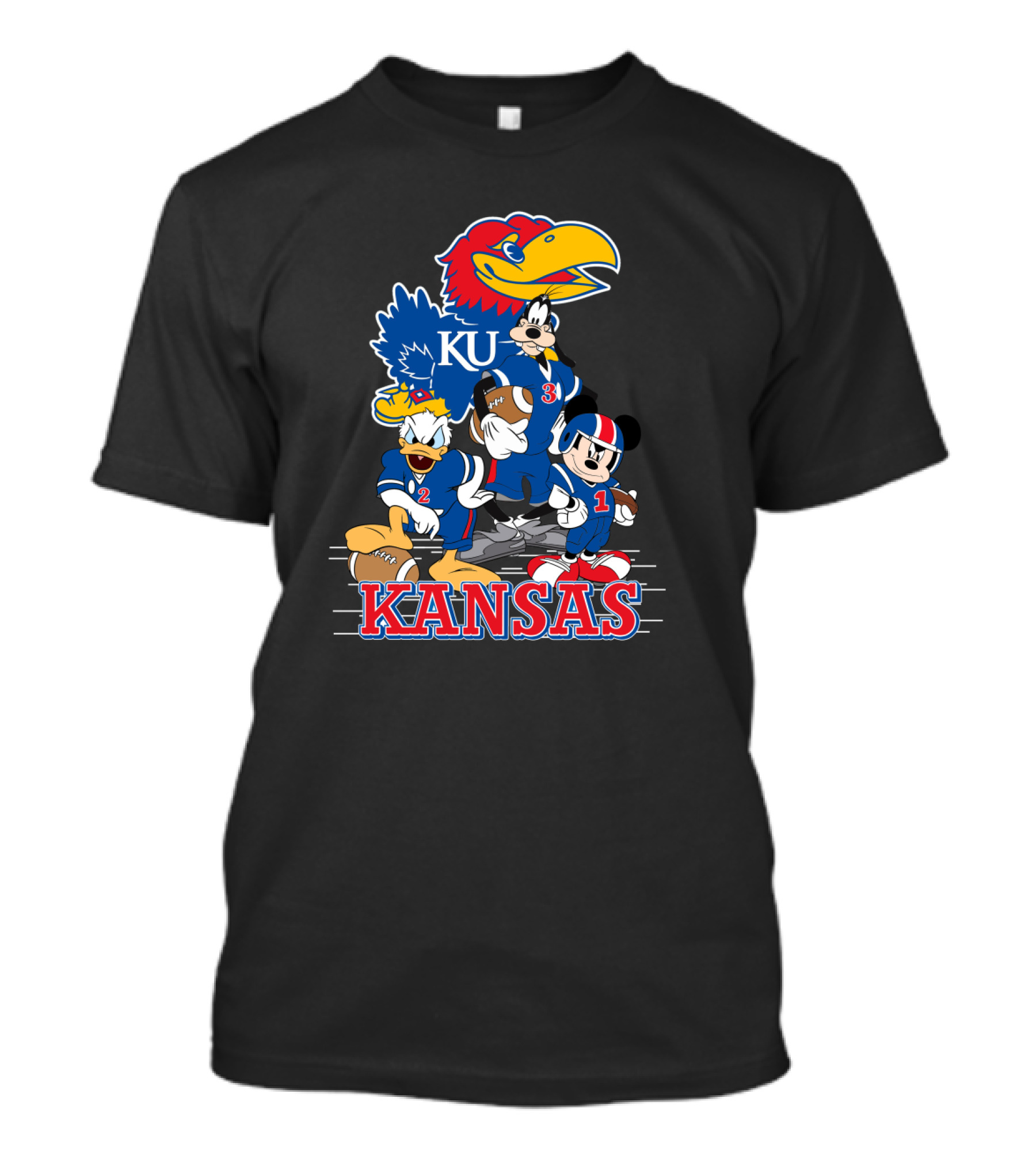 Kansas Ku Jayhawks Disney Characters Football Team Collab T-Shirt