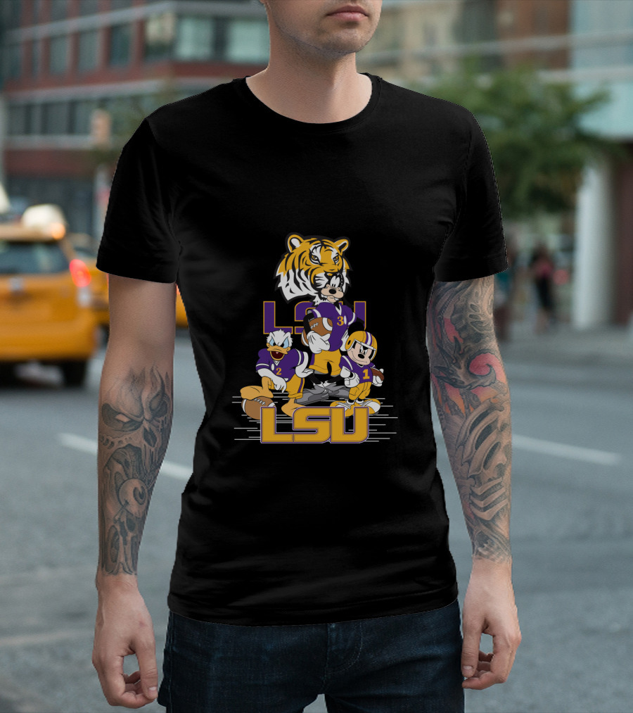 Lsu Tigers Mickey Donald Goofy Football Team Cartoon Characters T-Shirt