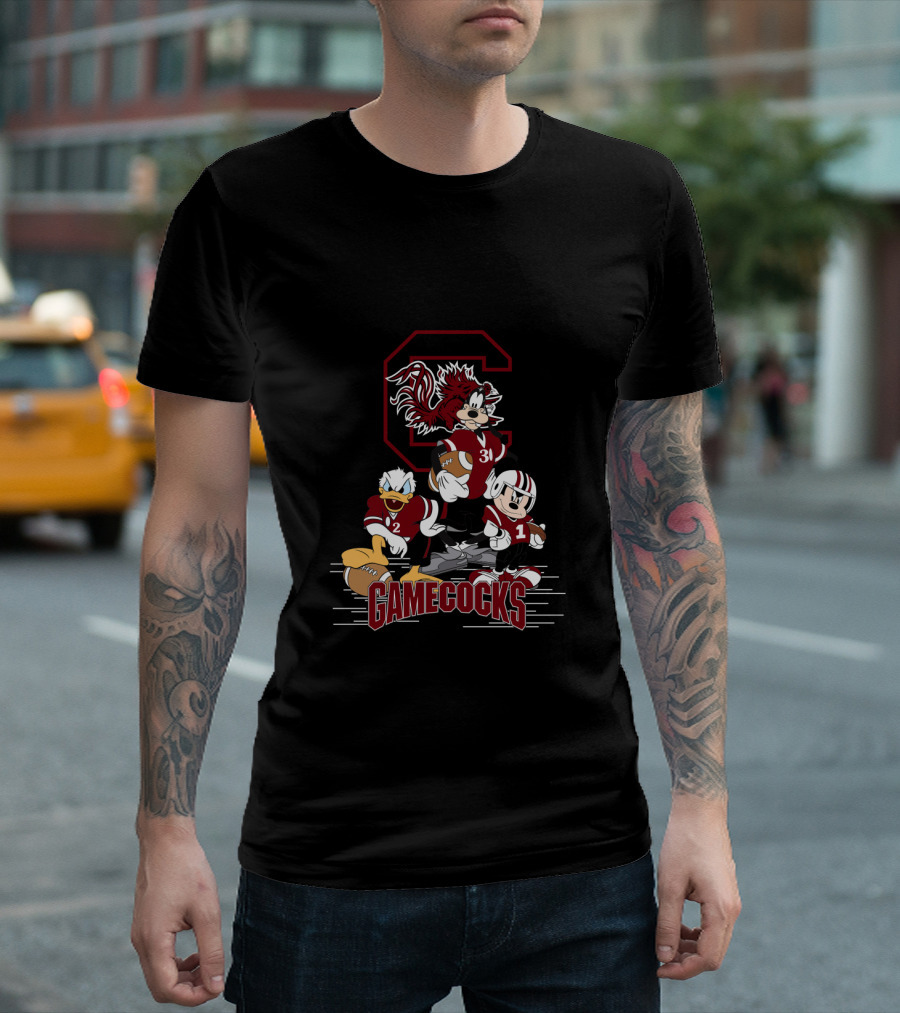 Chtnca10027 South Carolina Gamecocks Mickey Mouse Donald Duck Goofy Football T-Shirt