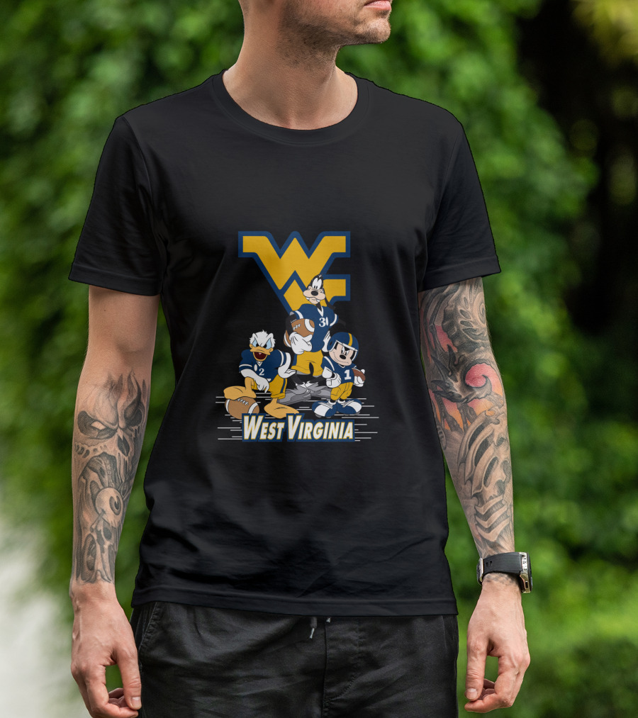 Disney Characters West Virginia Football Team Mickey Donald Goofy Wvu T-Shirt