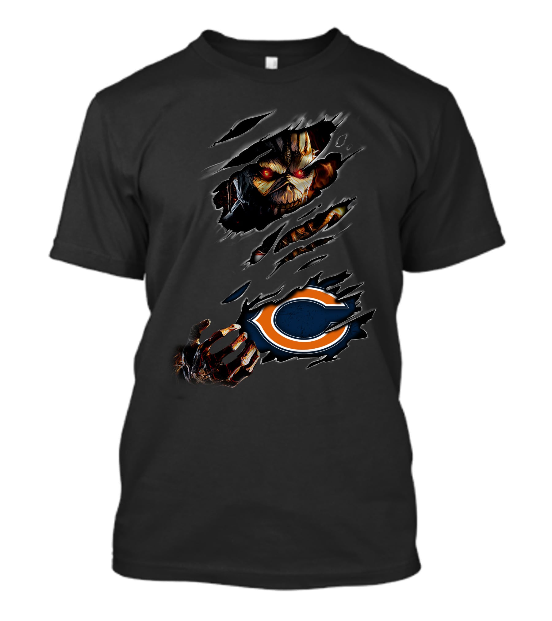 Chicago Bears Halloween Horror Claw Rips With Scary Monster Face T-Shirt