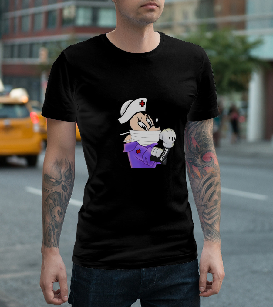Mickey Nurse Character In Medical Uniform With Mask And Gloves T-Shirt