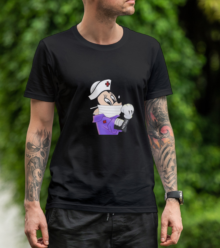 Mickey Nurse Character In Medical Uniform With Mask And Gloves T-Shirt
