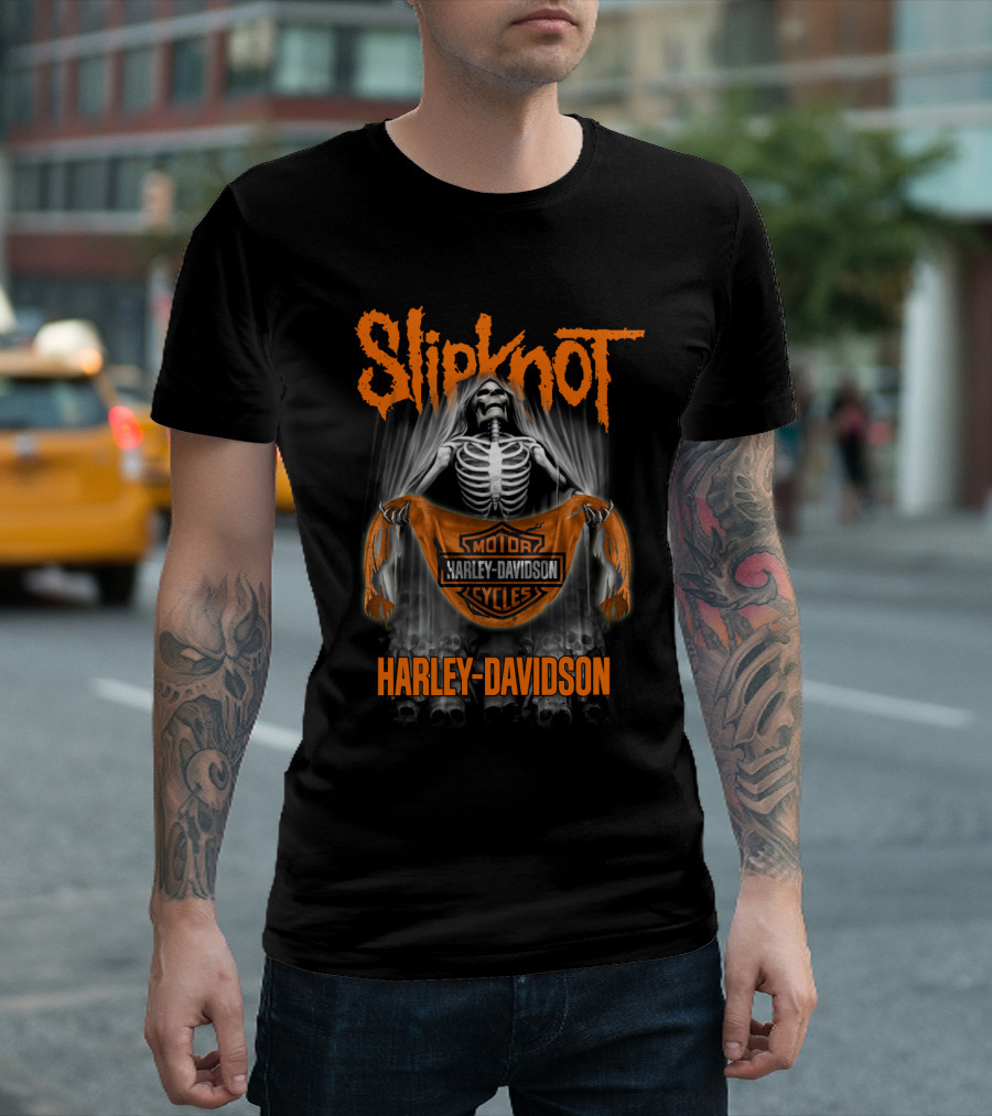 Slipknot Harley Davidson Skeleton Holding T-Shirt